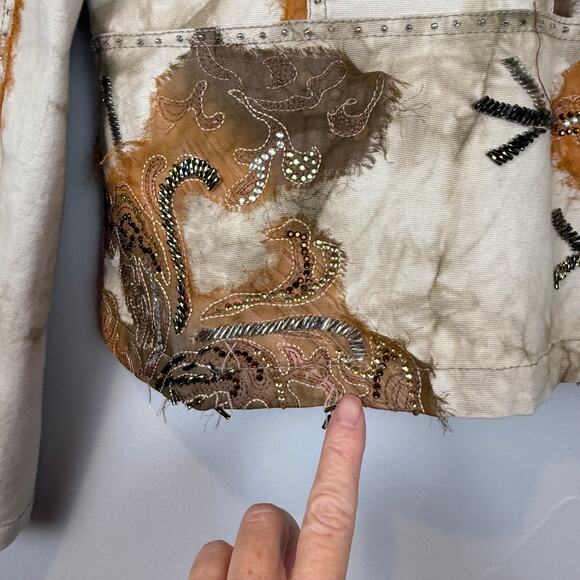 Boho Western Beaded Embellished Blazer Jacket Distressed Tie Dye – Size M - Picture 4 of 10